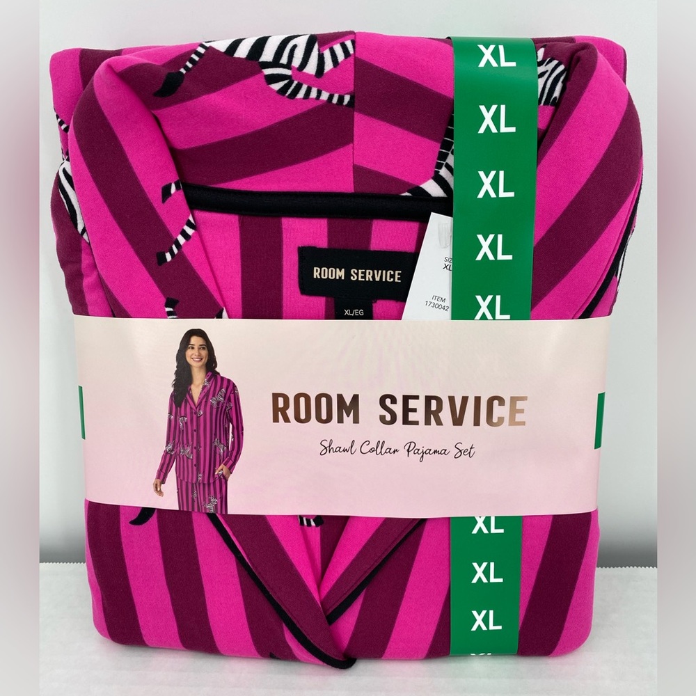 Room Service Pajama Set Pink Zebra Print Striped XL - Picture 6 of 10